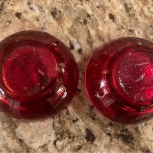 2 red glass votive candle holders